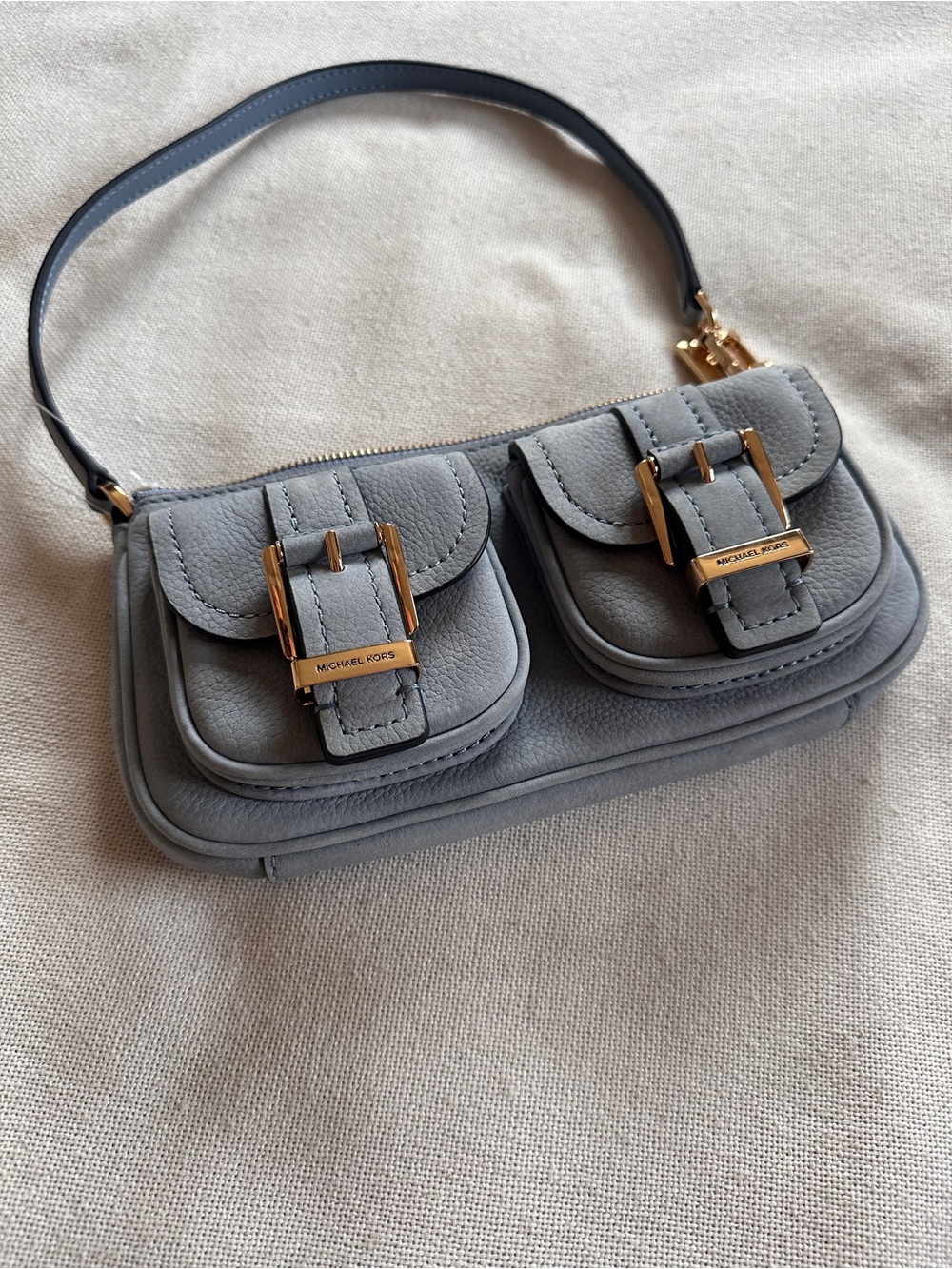 NWOT MICHAEL KORS Zoe Small Suede Convertible Pochette in Chambray Blue - Picture 2 of 11